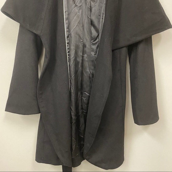 Tahari Marla Belted Wrap Coat black warm cozy chic - Picture 5 of 9